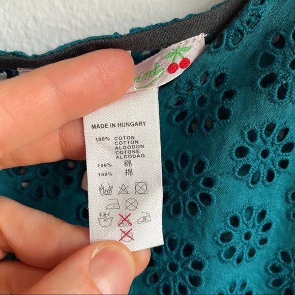 Bonpoint Saturated Teal Peep Hole Floral Design Cotton Girls Size XS - Picture 5 of 7